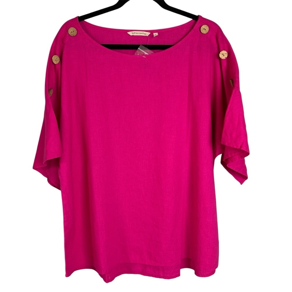 New Soft Surroundings XL Fuchsia Blouse Short Sleeve Travel Office